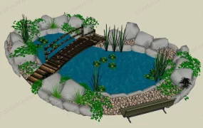 Garden Pond With Bridge