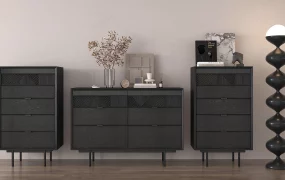 Modern Black Oak Dressers Storage Cabinet Set SketchUp 3D Model