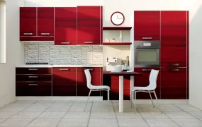 Red Kitchen With Breakfast Bar