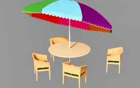Patio Set With Colorful Umbrella