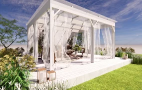 White Pergola With Canopy And Furniture