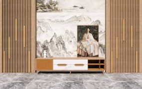 Chinese Style Tv Accent Wall With Stand