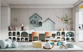 Modern Playful Kids Study & Playroom Interior Scene