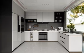 Modern U Shaped White Kitchen