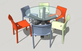 Round Glass Meeting Table Set