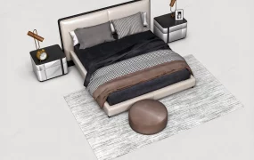 Modern Upholstered Double Bed Set With Nightstands SketchUp 3D Model