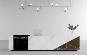 Modern Marble Reception Desk Setup SketchUp 3D Model