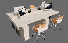 Modern 4 Person Co Working Desk Set SketchUp 3D Model