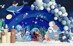 Ocean Theme Party Stage Backdrop Setup SketchUp 3D Model