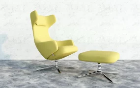 Yellow Lounge Chair & Ottoman