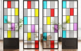 Piet Mondrian Inspired Stained Glass Room Dividers
