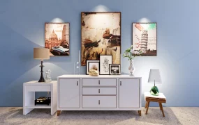 Living Room Sideboard Set With Accent Wall