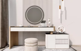 Modern Makeup Vanity Set With Side Cabinet