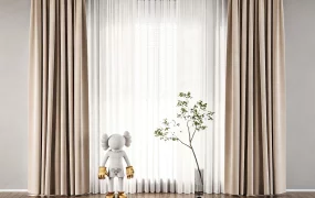 Minimalist Living Room With Beige Curtains