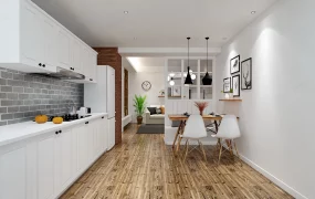 Rustic Living Room Kitchen Dining Room Combo