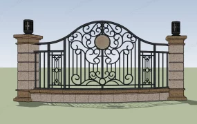 Iron Fence With Cast Stone Columns