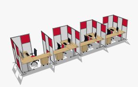 Red and White Office Partition Cubicle