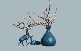 Vintage Vase And Deer Figurine