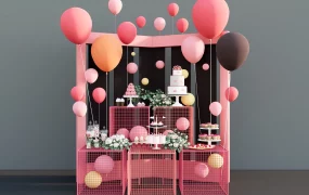Pink Event Dessert Table Setup SketchUp 3D Model