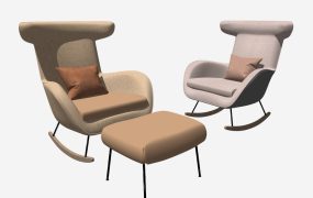 Upholstered Rocking Chair with Footstool Set