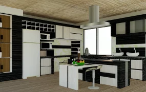 Modern Kitchen With Island And Breakfast Bar