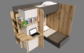 Modern Space Saving Loft Bed And Study Unit SketchUp 3D Model