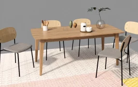 Modern Scandinavian Oak Dining Set SketchUp 3D Model