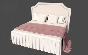 Upholstered Bed With Pleated Skirt SketchUp 3D Model