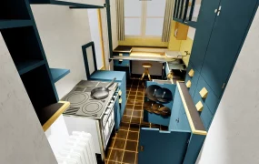 Mid Century Teal Galley Kitchen SketchUp 3D Model