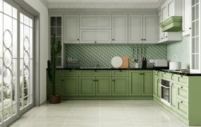 Modern L Shaped Green Kitchen
