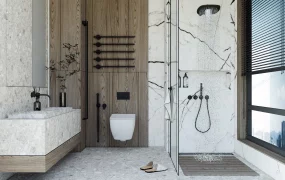 Marble And Wood Bathroom Idea