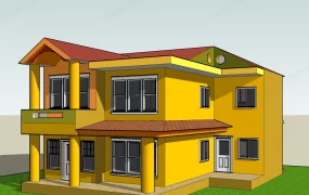Two Story Yellow Suburban House Exterior SketchUp 3D Model