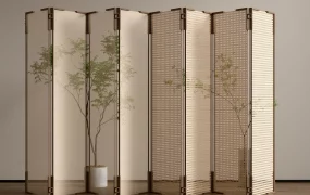 Woven Rattan And Translucent Fabric Folding Screen SketchUp 3D Model