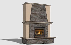 Stone and Stucco Fireplace