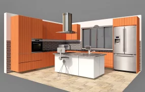 Orange Kitchen Cabinets With Island