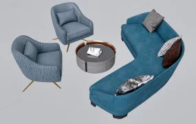 Blue Sofa Set And Coffee Table