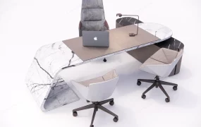 Modern Marble And Wood Executive Office Desk
