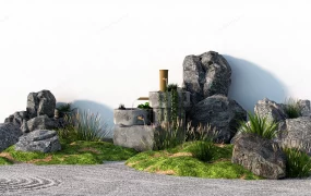 Japanese Zen Rock Garden And Stone Water Feature SketchUp 3D Model