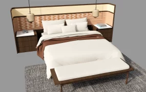 Modern Japandi Bed Set With Integrated Headboard SketchUp 3D Model