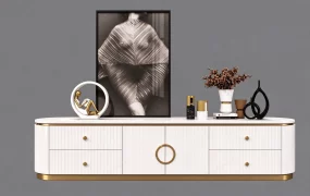 Modern White Fluted Credenza & Decor Staging Set SketchUp 3D Model