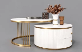 Modern White & Gold Nested Round Coffee Table Set SketchUp 3D Model