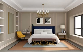 Neoclassical Taupe & Navy Master Bedroom SketchUp 3D Model