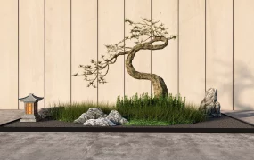 Modern Zen Japanese Garden & Pine Bonsai Feature SketchUp 3D Model