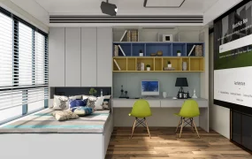 Modern Tatami Bedroom & Double Study Workstation SketchUp 3D Model