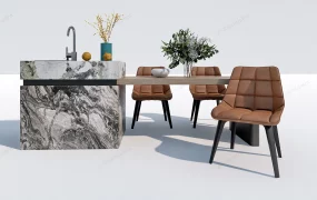 Marble And Wood Kitchen Island