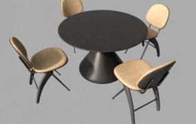 Modern Round Dark Wood Pedestal Dining Table Set