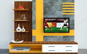 Yellow TV Wall Unit Design Idea