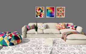 Modern Eclectic Living Room Sofa & Decor Set SketchUp 3D Model