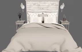 Modern Farmhouse Wooden Panel Bed Set SketchUp 3D Model