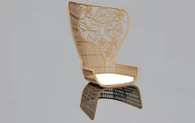 Rattan Wingback Accent Chair
